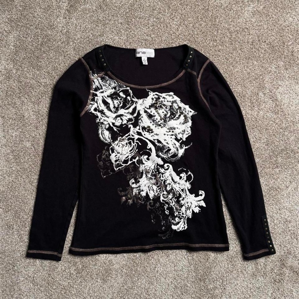 BLACK LANA LEE RHINESTONE "ROSE" LONG SLEEVE
